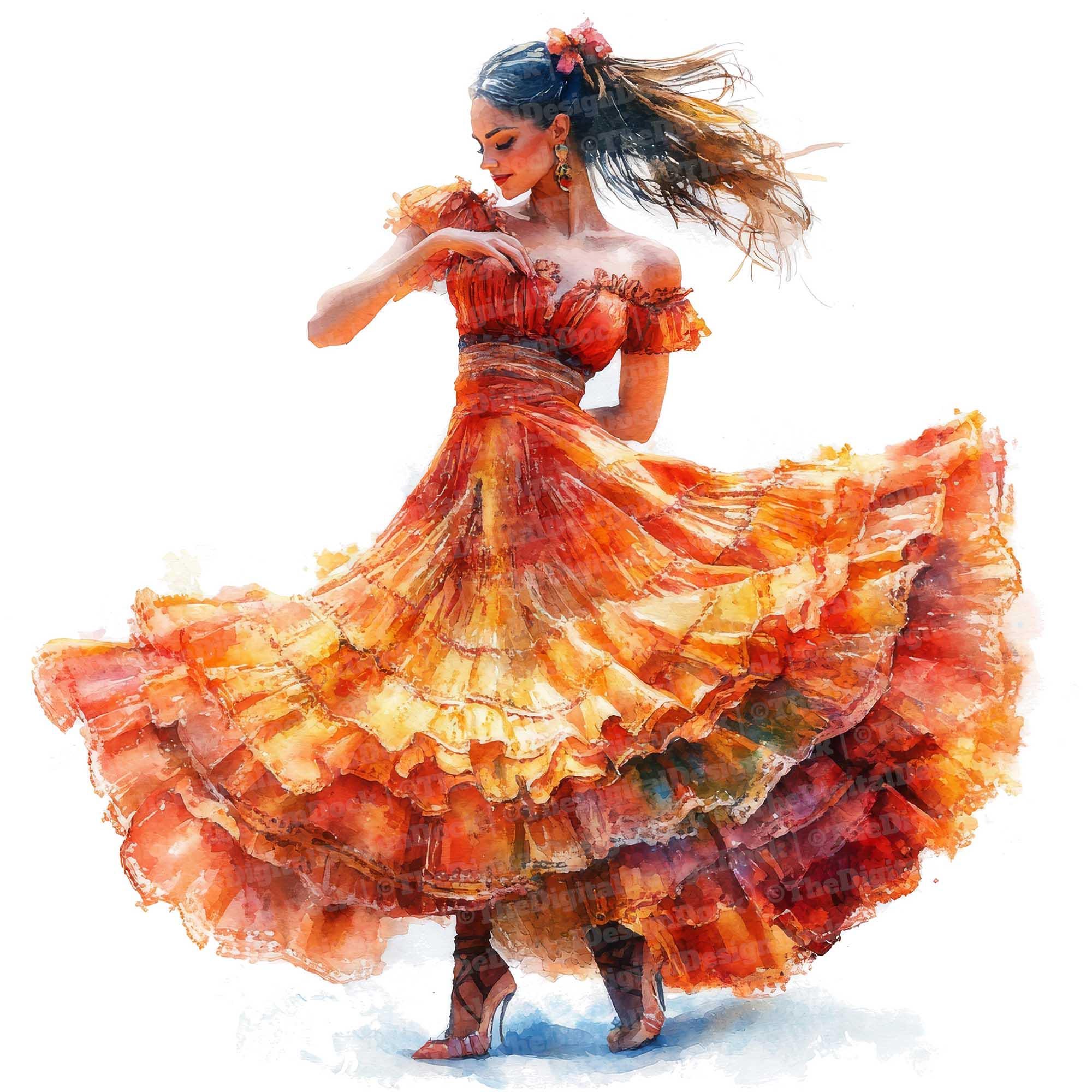 12 Flamenco Dancer Watercolor Clipart Spanish Woman Dancer Printable 