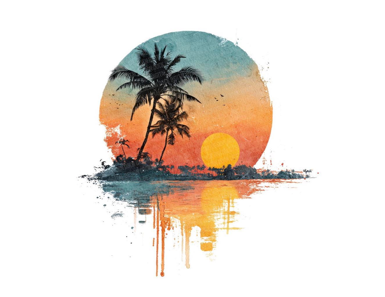 Tropical Sunset PNG Clipart, 12x Palm Tree Beach Clip Art Set,printable ...