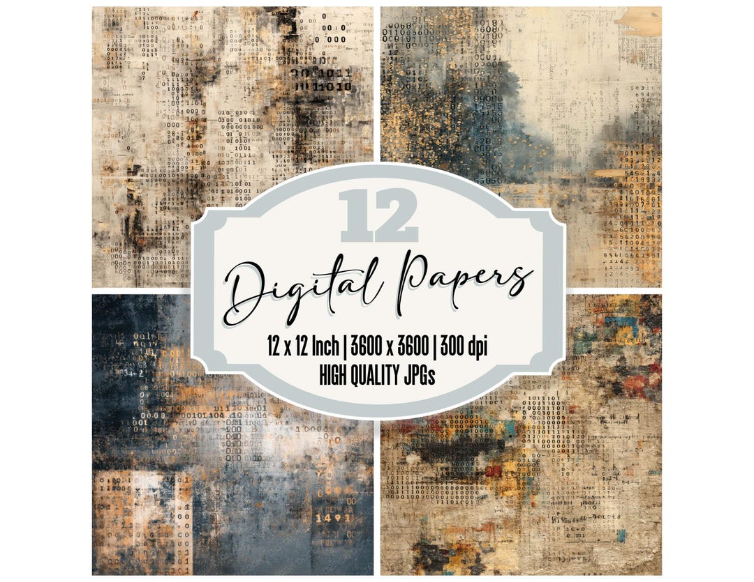 Paper Code Background Abstract Binary Code Digital Paper Pack 12x Data Math Numbers Junk ...