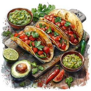 Taco PNG Clipart, 12x Mexican Food Clip Art Set, Printable Watercolor Taco Clipart, Transparent PNG, Digital Download, Fiesta Party Decor image 6