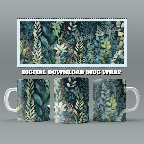 Botanical Mug Wrap, 11oz & 15 Oz Mug Sublimation Design, Rainforest Leaves Mug Wrap, Flowers Mug Sublimation, 11oz Mug Png, 15oz Mug PNG