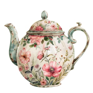 12 Floral Teapot Clipart, Watercolor Vintage Teapot Clipart, Printable Watercolor Clipart, Paper Crafts, Digital Download, Junk Journals