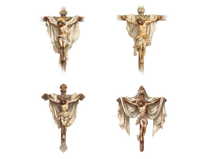 12x Jesus Cross PNG Clipart, Draped Crucifix Clip Art, Printable ...