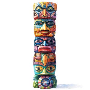 12 x clipart tribal totem, oeuvres d'art indigènes, JPG de haute qualité, téléchargement numérique, clipart aquarelle, Images de scrapbooking, amérindien