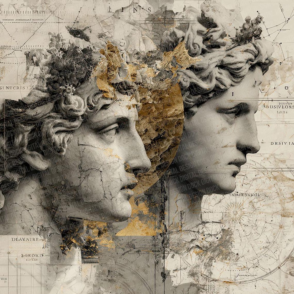Paper Mythic 12 Mythic Marble Digital Paper Pack Junk Journal Paper Classical Statue ...