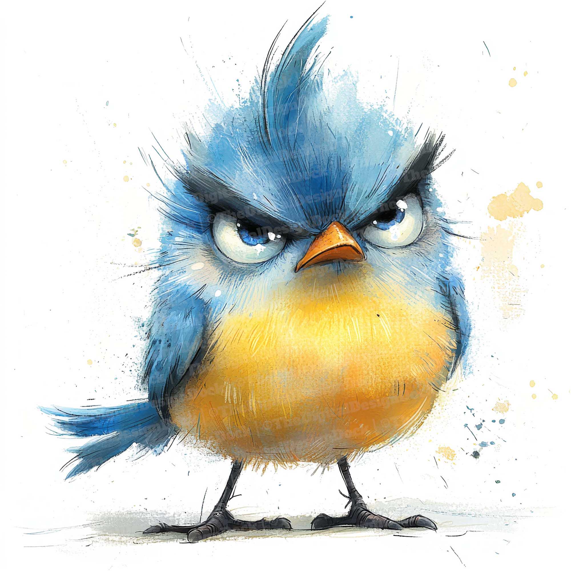 12x Grumpy Bird Clipart, Crazy Blue Bird, Digital Watercolor ...