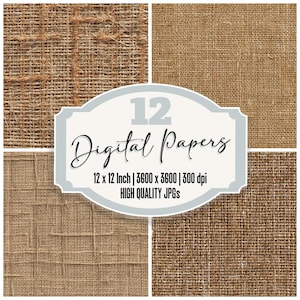 12x Rustic Burlap Jute Digital Paper Pack Brown Weave Junk Journal Paper Hessian Fabric Backgrounds Paper Ephemera JPGs Scrapbook Paper