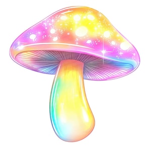 Arc-en-ciel champignon PNG Clipart, 12 x Magical Fantasy champignon Clip Art ensemble, clipart champignon vénéneux lumineux imprimable, téléchargement numérique, créations en papier