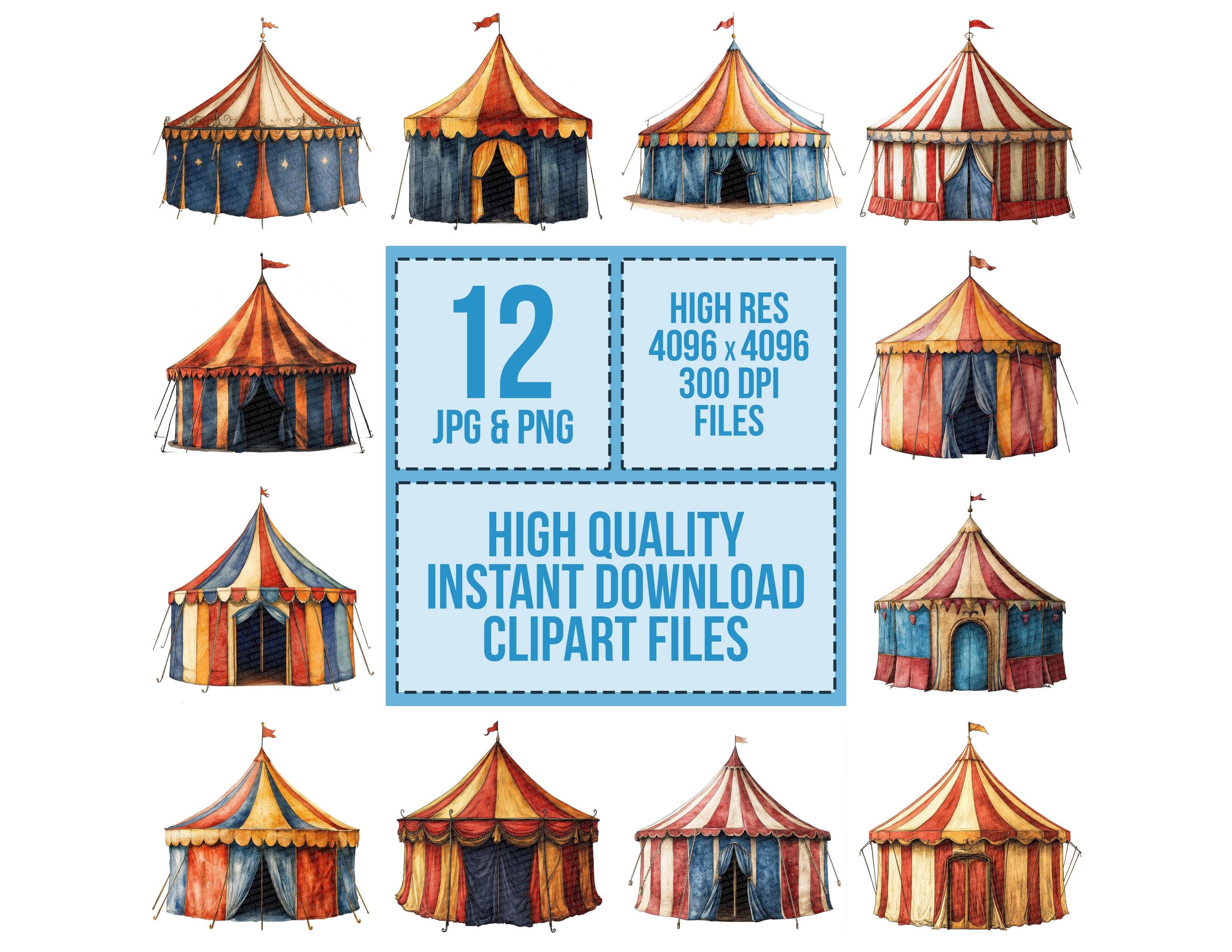 12x Vintage Circus Tent PNG Clipart, Carnival Clip Art Set, Printable ...