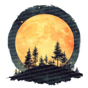 12x Clipart Foresta Luna Piena, Arte Cielo Notturno Acquerello, JPG di Alta Qualità, Download Digitale, Creazione di Biglietti, Carte Digitali, Clipart Acquerello