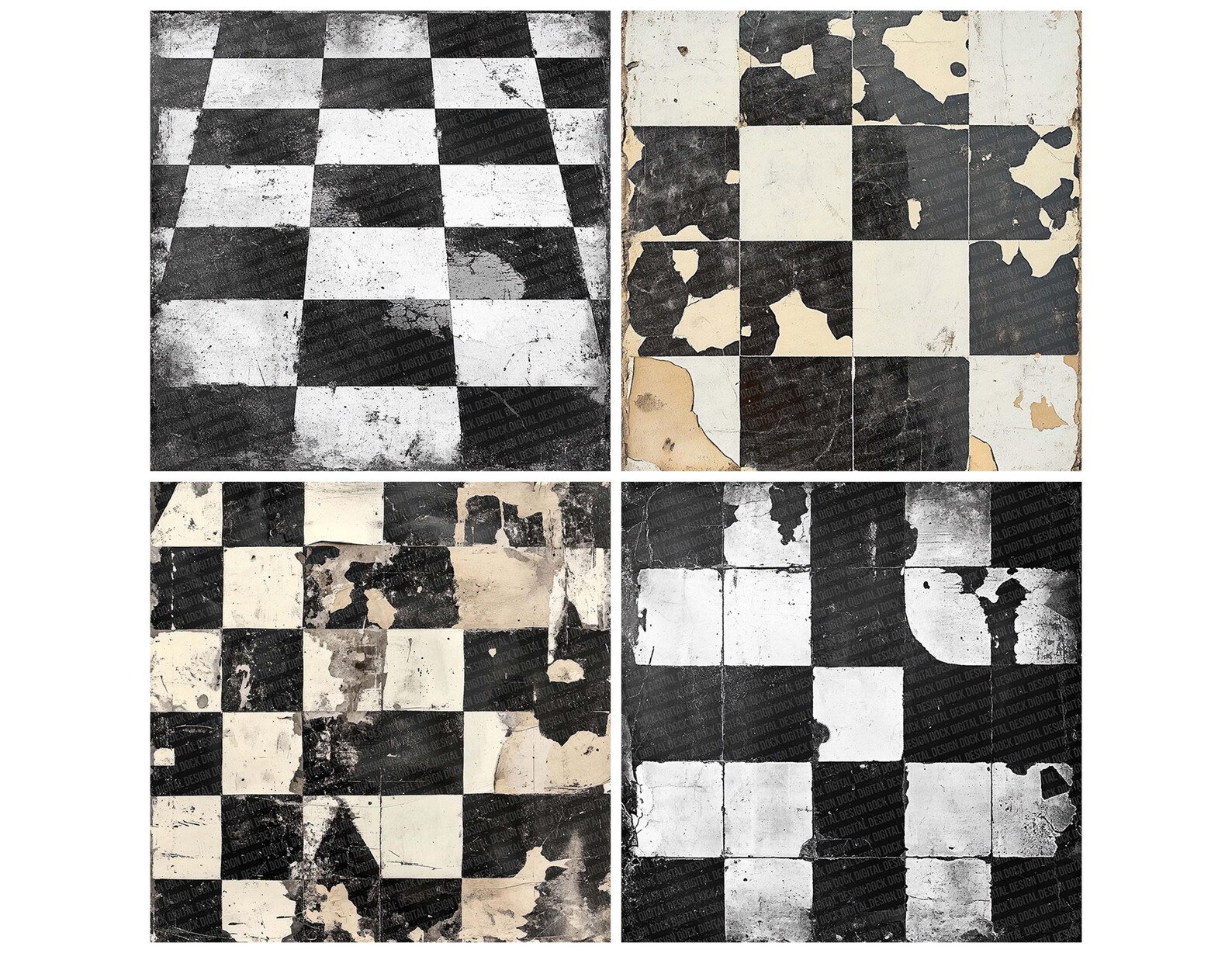 12 Distressed Digital Paper Checkerboard Junk Journal Paper Aged Grunge ...