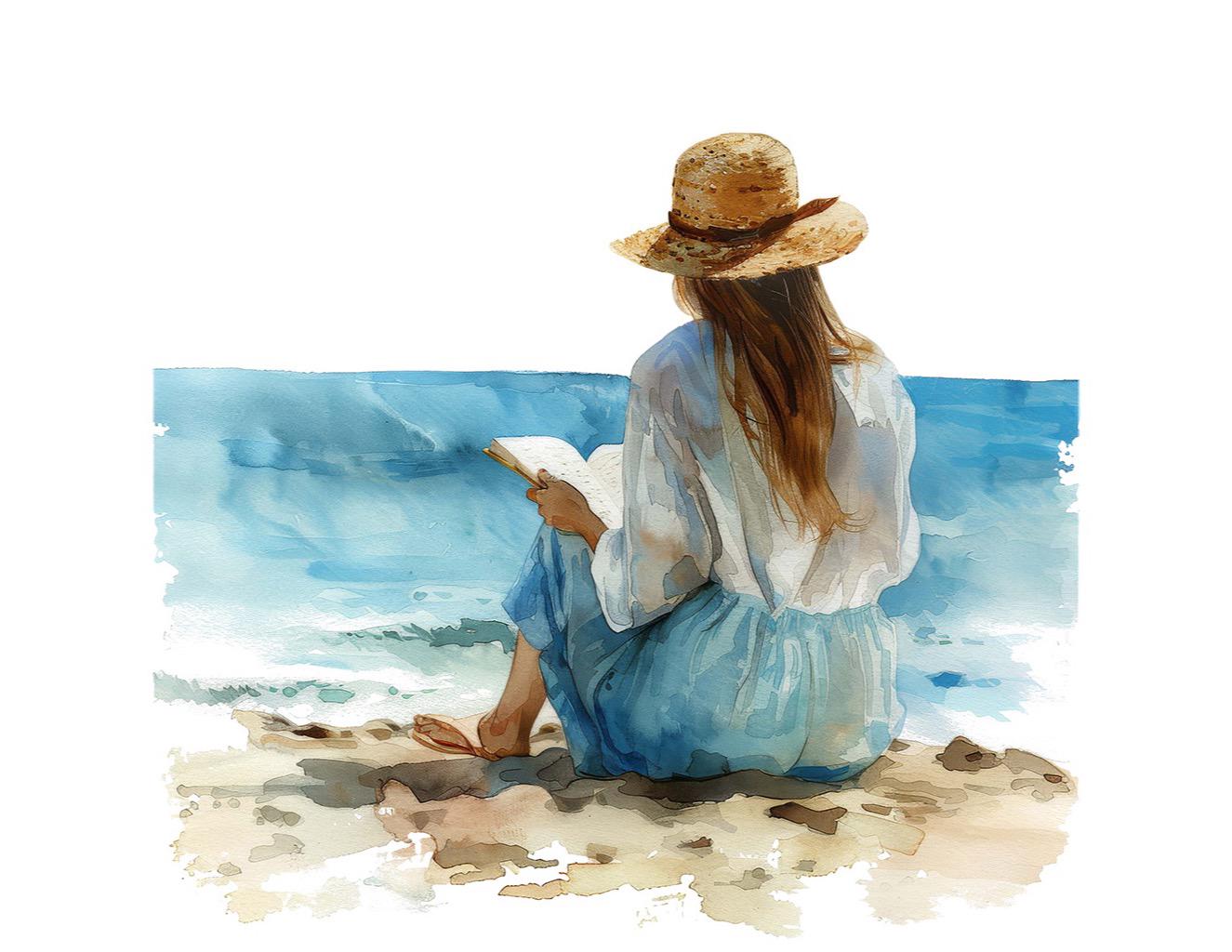 Beach Reading PNG Clipart, 12x Woman Reading on Beach Art Set ...