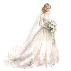 12x Spitze Brautkleid Clipart, Braut Hochzeit Clipart, druckbare Aquarell Clipart, Wandkunst, Papier Handwerk, digitaler Download, Junk Journals