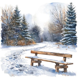 Clipart banc de neige, 12 JPG, clipart Winter Park, clipart aquarelle imprimable, créations en papier, art mural, téléchargement numérique, journaux indésirables