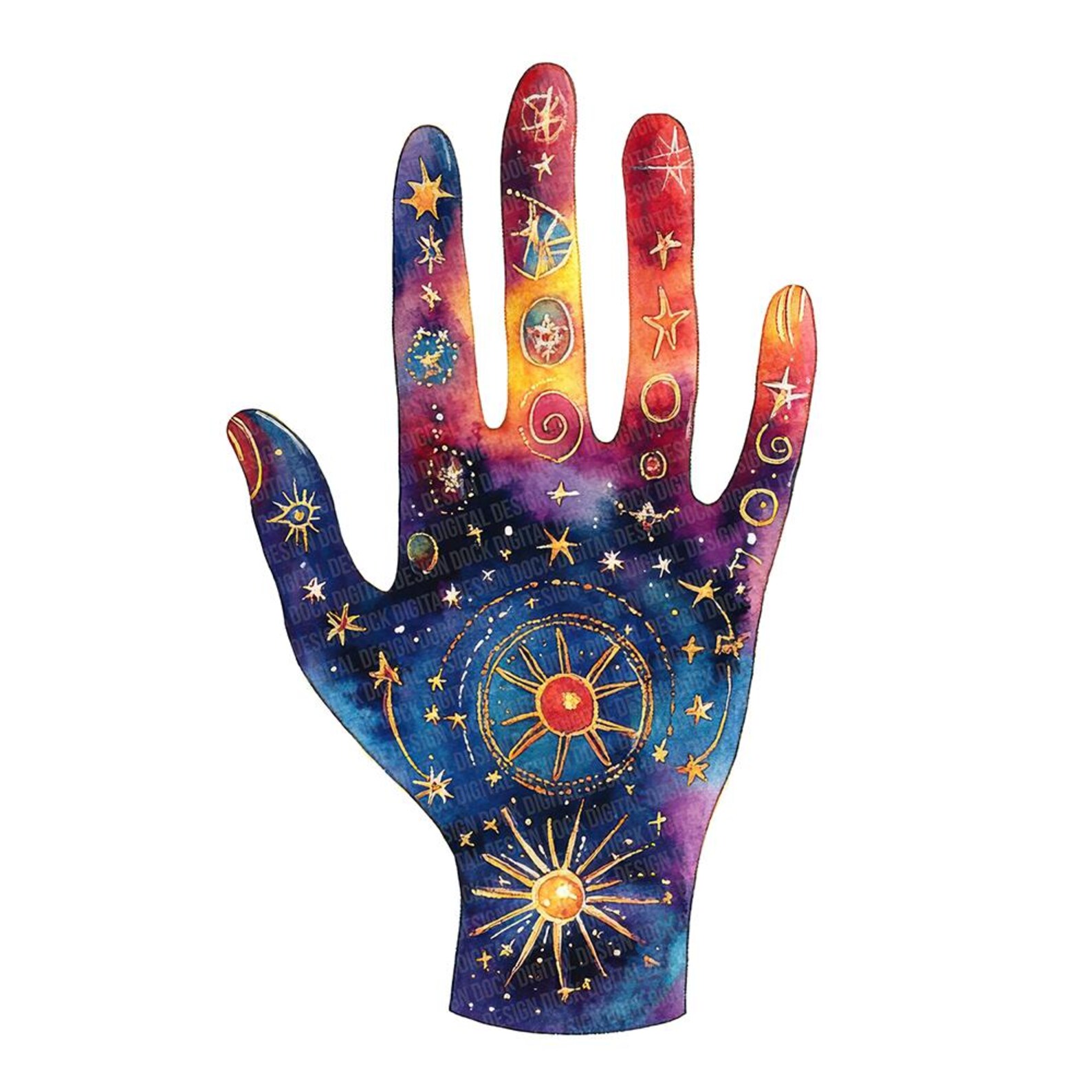 12 Palmistry Hand PNG Clip Art, Starry Hand Clipart, Watercolor Hand ...