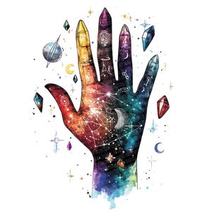 12 x clipart chiromancie du zodiaque, main aquarelle avec signes du zodiaque, téléchargement numérique, clipart imprimable, PNG transparent