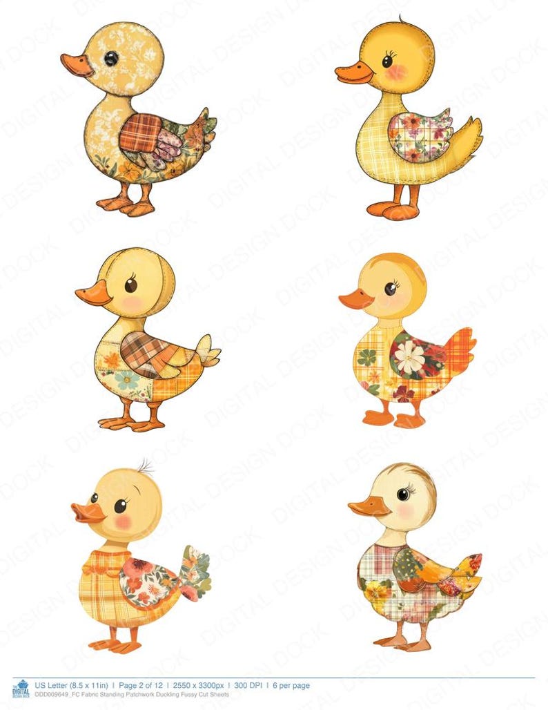 Fabric Standing Patchwork Duckling Fussy Cut Sheets, 12x Printable ...