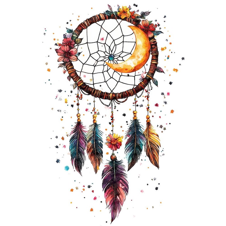 Dreamcatcher Clip Art, 12x Floral Moon Dreamcatcher PNG Clipart