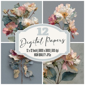 12 x fleurs sauvages tige indésirable papier journal botanique paquet de papier numérique fleurs en papier déchiré JPGs de haute qualité album imprimable à télécharger