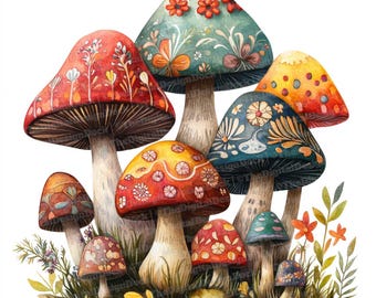 Imágenes prediseñadas de setas de arte popular, juego de 12 imágenes prediseñadas de setas decorativas, imágenes prediseñadas de bosque en acuarela, descarga digital, manualidades con papel, scrapbooking