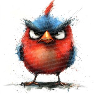 12 Grumpy Bird Clipart, Watercolor Angry Bird Clipart, Printable ...