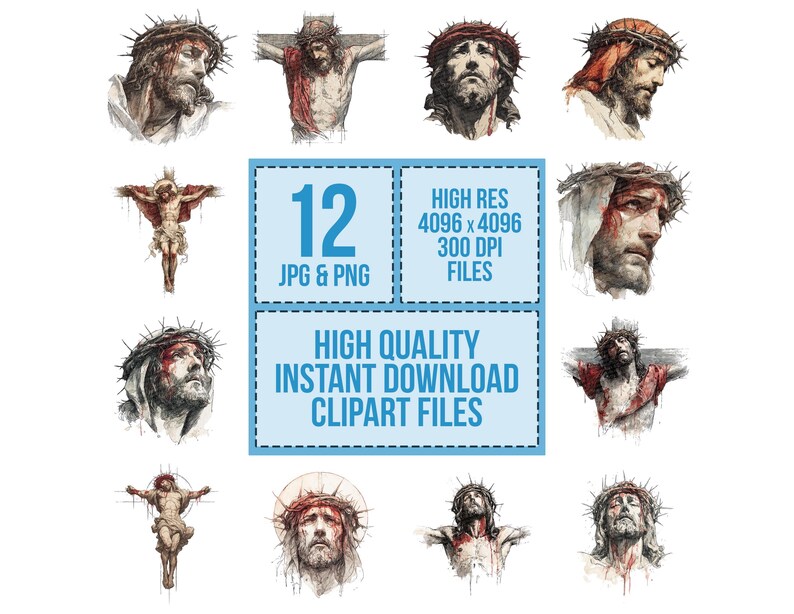 Jesus Crucifixion Clipart, 12 High Quality PNG JPG Set, Printable ...