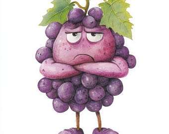 不機嫌そうなブドウのPNGクリップアート、12個の面白いフルーツ