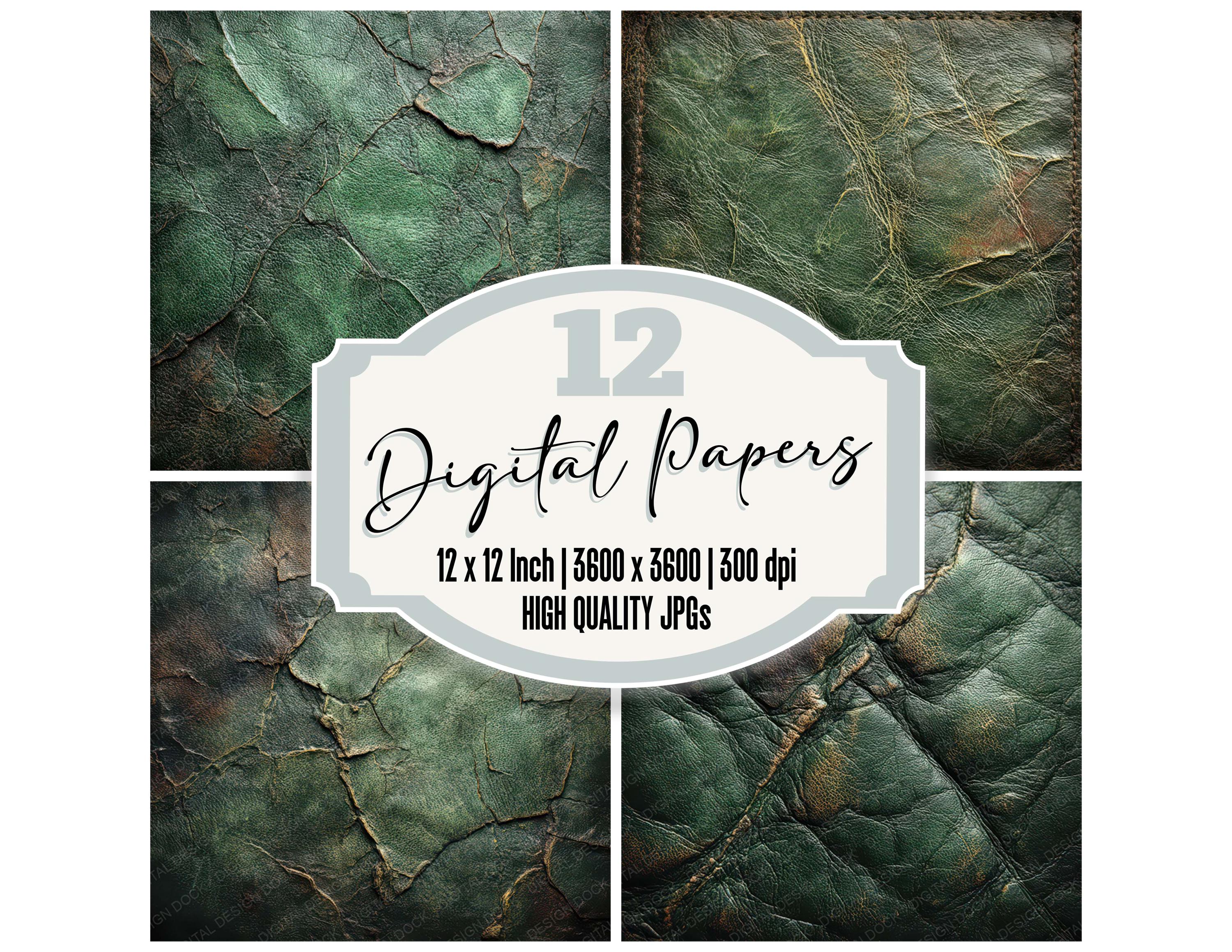12x Green Distressed Leather Junk Journal Paper Vintage Cracked