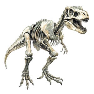 Clipart PNG scheletro T-Rex, set di clipart fossili di dinosauro 12x, clipart acquerello stampabile, lavoretti di carta, download digitale, pacchetto di diario spazzatura