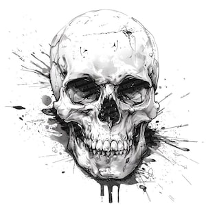 Imágenes prediseñadas de calaveras, set de 12 dibujos de calaveras a tinta, arte gótico para tatuajes imprimible, PNG con fondo transparente, descarga digital, manualidades de arte oscuro