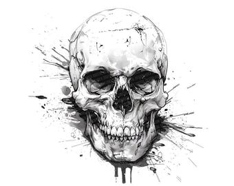 Skull Clipart, 12x Ink Drawing Skull Art Set, Printable Gothic Tattoo Art, Transparent Background PNG, Digital Download, Dark Art Crafts