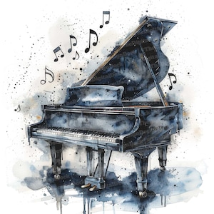 12 x klassieke pianomuziek notities clipart, muzikale clipart, afdrukbare aquarel clipart, kunst aan de muur, Paper Crafts, digitale download, ongewenste tijdschriften