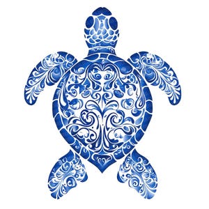 12x Tortuga marina de Delft Clip Art, conjunto de tortugas PNG de acuarela azul, clipart de tortuga decorativa, descarga digital, manualidades de papel, revistas basura