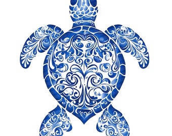 12x Delft Sea Turtle Clip Art, Blue Watercolor Turtle PNG Set, Decorative Turtle Clipart, Digital Download, Paper Crafts, Junk Journals