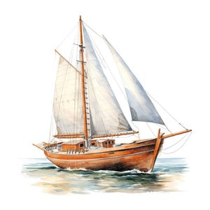 Sailboat Clipart, 12x Vintage Nautical Boat Art Set, Printable Watercolor Art, Transparent Background PNG, Digital Download, Paper Crafts image 13