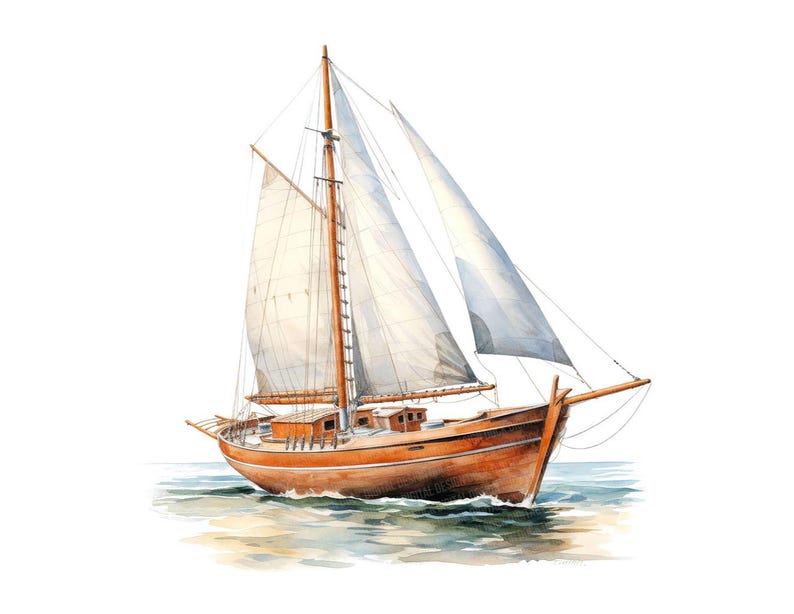 Sailboat Clipart, 12x Vintage Nautical Boat Art Set, Printable Watercolor Art, Transparent Background PNG, Digital Download, Paper Crafts image 13