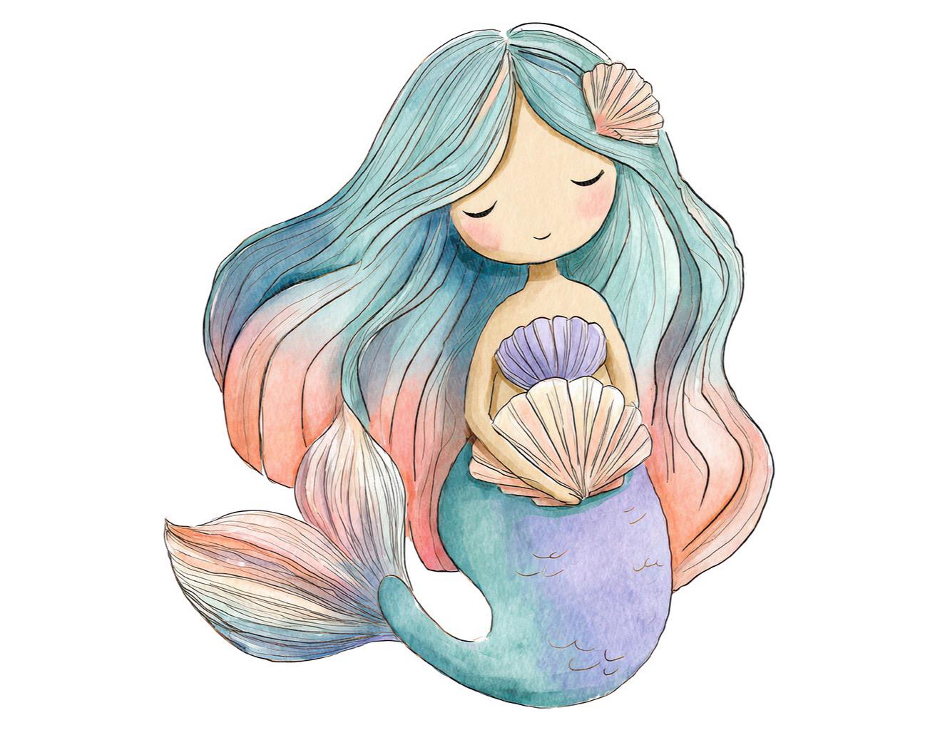 12x Watercolour Mermaid PNG Clipart, Cartoon Sea Princess Clip Art Set ...