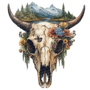 12 Bull Skull PNG Clipart, Western aquarelle tête de mort Clip Art, PNG de haute qualité, téléchargement numérique, Images de scrapbooking, fabrication de cartes, Junk Journal