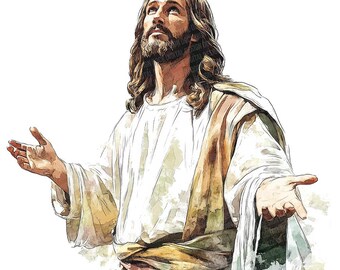 Jezus Christus PNG-clipart, 12 x aquarel religieuze kunst illustraties set, afdrukbare christelijke illustraties, digitale download, Paper Crafts, Junk Journal