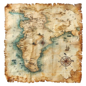 Pirate Map Clipart, 12x Vintage Treasure Map Art Set, Printable Watercolor Clip Art, Digital Download, Transparent PNG, Scrapbook Ephemera