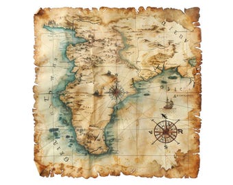 Pirate Map Clipart, 12x Vintage Treasure Map Art Set, Printable Watercolor Clip Art, Digital Download, Transparent PNG, Scrapbook Ephemera