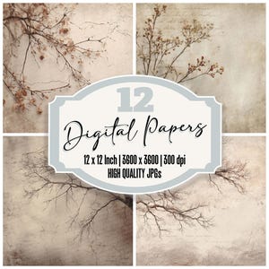 12x Ivoortak Junk Journal Paper Digital Paper Pack Sepia Graantextuur Veegeffect Hoge kwaliteit JPG's Scrapbookachtergronden