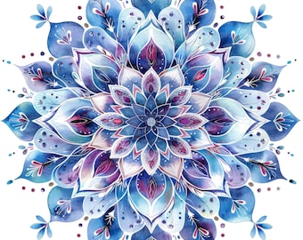 Floral Mandala Clipart, 12 JPGs, Floral Pattern Clipart, Printable Watercolour Clipart, Paper Crafts,Wall Art,Digital Download,Junk Journals