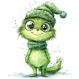 Chibi Green Grinch Clip Art, 12x Cute Furry Character Clipart Set, Printable Digital Art, High Quality JPG, Digital Download, Paper Crafts