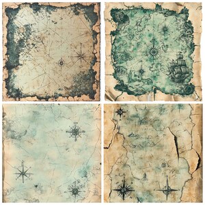 12x Vintage Treasure Map Junk Journal Paper Pack,antique Pirate Map ...