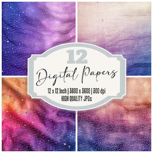 12x Ethereal Galaxy Digital Paper, Cosmic Junk Journal Pages, Night Sky & Star Textures, Printable Paper, Digital Download, Galaxy Stars