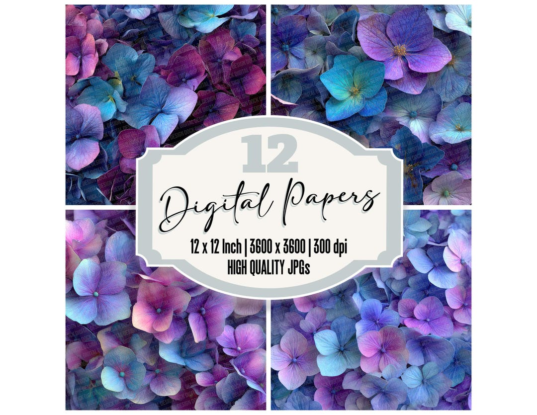 Romantic Hydrangea Junk Journal Paper Pack 12x Digital Paper Floral ...