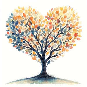 Clipart de árvore de coração em aquarela, 12 JPGs de alta qualidade, Árvore do amor de outono, Clipart para impressão, Download digital, Artesanato em papel, Arte de parede, Casamento
