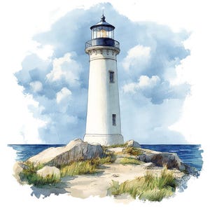 12x Lighthouse Watercolor PNG Clipart, Coastal Landscape Scene Clip Art Set, Printable Clip Art, High Quality PNG/JPG, Digital Download