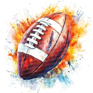 Watercolor Football Clipart, 12 Sports Ball Images, High Quality JPGs, Printable Art, Digital Download, Scrapbook Crafts, American Football